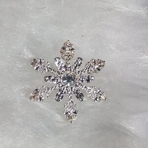 Snowflake Rhinestone Stamped N R Brooch Pin